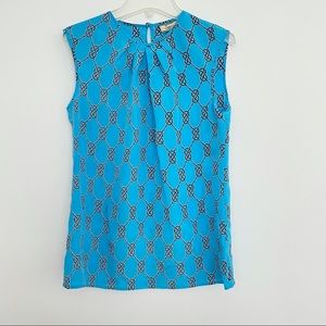 NWT ISSA London Print Silk Blue Sleeveless Blouse Top Size 2